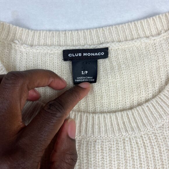 Club Monaco Cream Knit Pullover Sweater Small Sheer Ruffle Hem Rabbit Hair Blend - Picture 4 of 10